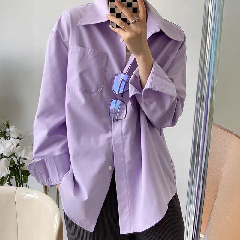 Casual Resort Button Solid Color Long-sleeved Shirt for Women 2025 AutumnWinter