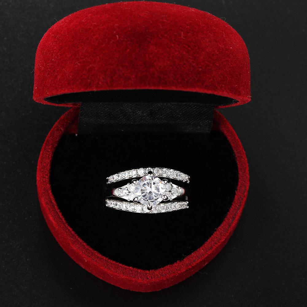 Lover Letter Promise Ring Set For Girlfriend AAA+ Cubic Zirconia Silver Color Engagement Proposal Women Jewelry Wholesale DZR017