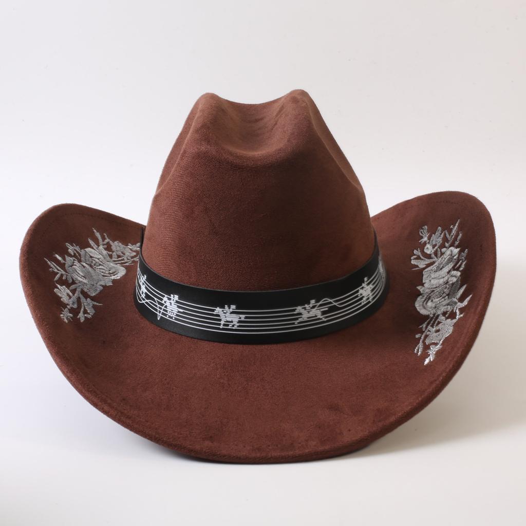 Popular European and American Classic Embroidery Western Cowboy Hat Men's and Women's Outdoor Fashion Suede Big Eaves Hat