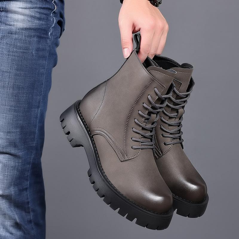 

Ботинки мартин мужские 2025 модные в британском стиле мужские туфли на платформе с увеличением роста короткие ботинки персонализированные модные ботинки повседневные рабочие ботинки 38 хаки