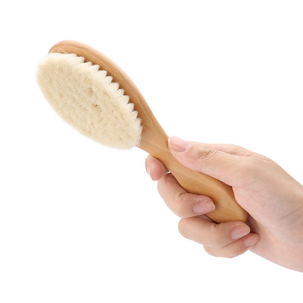 Goat Hair Hair Cleaning Brush Wooden Handle Hair Styling Brush Scalp Grooming Beard Brush  Home Use