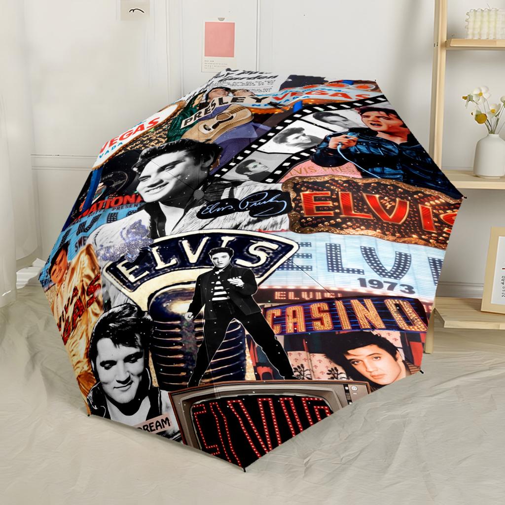 Elvis Presley's Iconic Smile Outdoor Automatic Umbrella Compact 8-Rib Lightweight Foldable Design Perfect for Outdoor Adventures