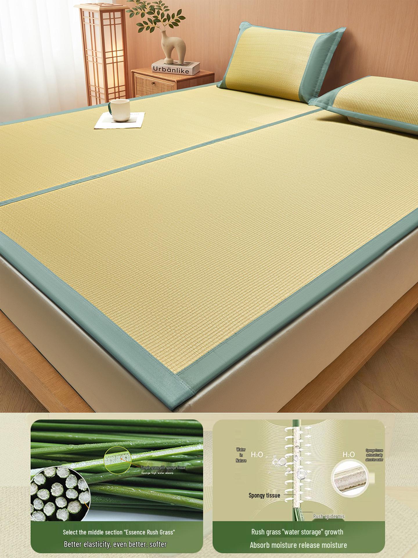 2026 New Natural Rush Grass Cooling Mat - Old-fashioned Summer Rattan Mat for Single Bed 80cm x 195cm, 1-piece set