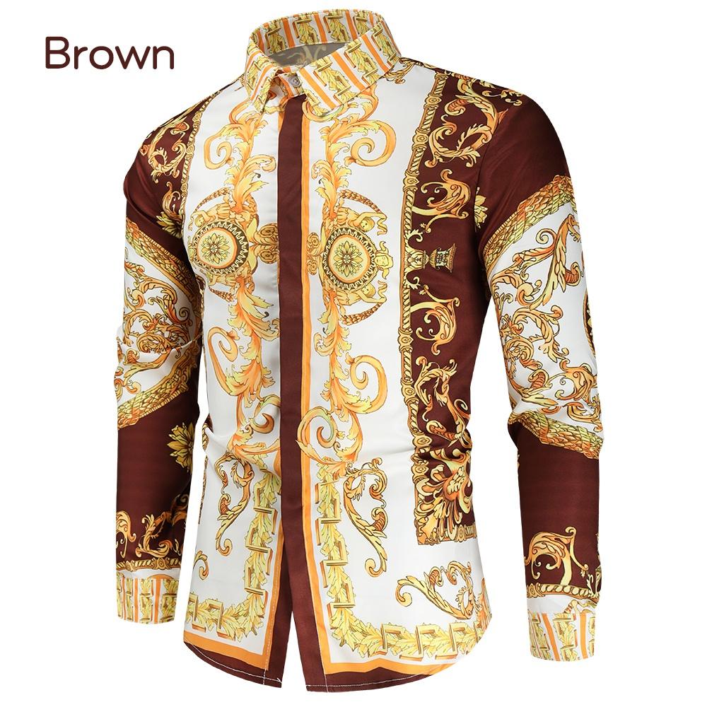 Luxury Royal Shirt Men Casual Slim Fit Long Sleeve Men Paisley Print Shirt Camisa Social Masculina Manga Longa Prom Party
