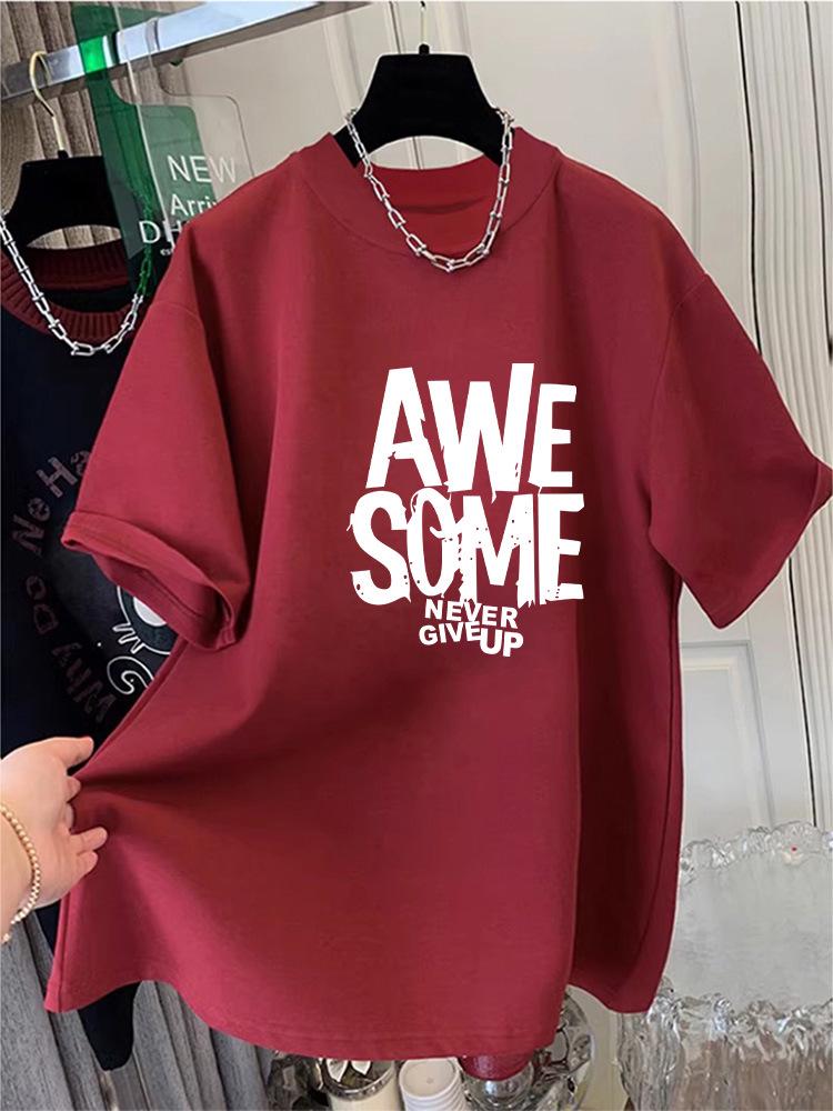 Women's 2026 Summer Korean Style Loose Fit Brushed Cotton Short Sleeve T-Shirt