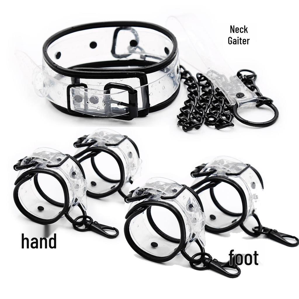 Transparent Leather Bondage Set: Handcuffs, Foot Cuffs, Neck Cuffs, and Dog Leash Collar