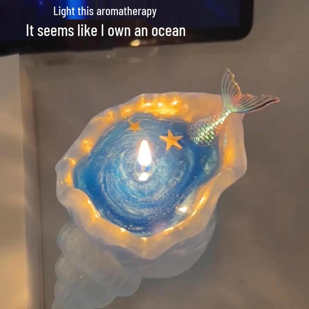 Ocean-Inspired Handmade Luminous Seashell & Mermaid Tail Scented Candle