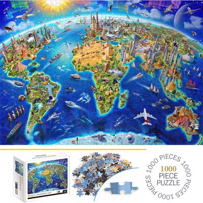 1000 Pièces Puzzles Cartes des Monuments du Monde pour Adultes Décoration d'Intérieur Jeux Amusants en Famille Puzzles de Sol Jouets Éducatifs pour Enfants