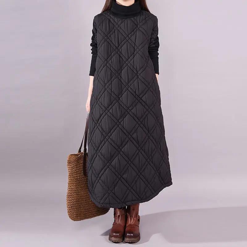 Plus Size Women's Turtleneck Cotton-padded Coat Women's Long Skirt Dress Women's Autumn and Winter Over-the-knee Quilted Thickened Bottoming Skirt