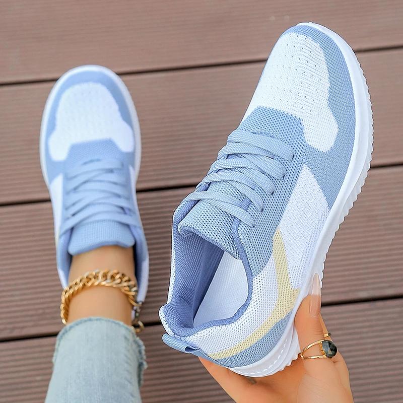 Fashion Autumn 2025 Sky Blue Women's Sneakers Plus Size 41 Mix Color Lace Up Casual Shoes Woman Soft Sole Platform Flats Tennis Shoes