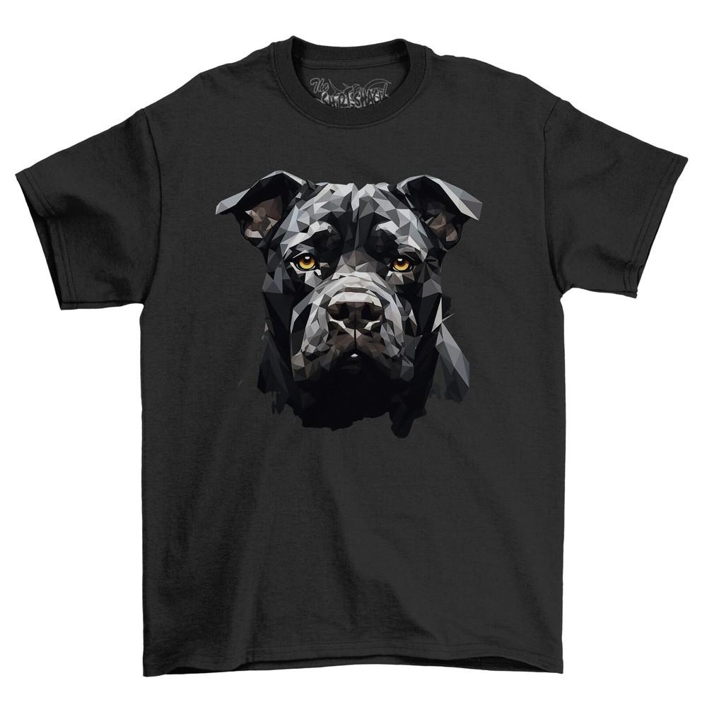 XL Bully Dog T-Shirt Geometric Bully Face 100% Cotton Black Shirt Custom Print