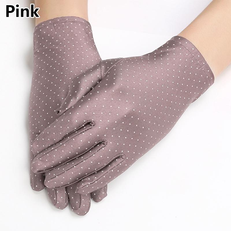 

1 пара женских солнцезащитных перчаток, модные тонкие анти-УФ короткие перчатки на запястье, эластичные варежки в горошек, женские перчатки, трикотажная ткань, винтажные розовый