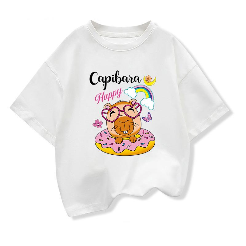 Summer New Trend Capybara Printing Cute Childrens ShortSleeved TShirt Cute Comfortable Versatile Boy and Girl TShirt