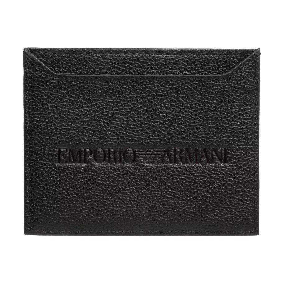 Emporio Armani Simple Lychee Grain Brand Logo Folded Card Slot Leather Coin Purse Men wallet Black Y4R568-YQ13X-80648