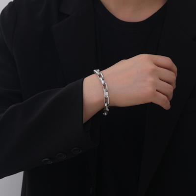 Paperclip Chain Bracelets for Women Men Titanium Steel Chain Bracelet with Round