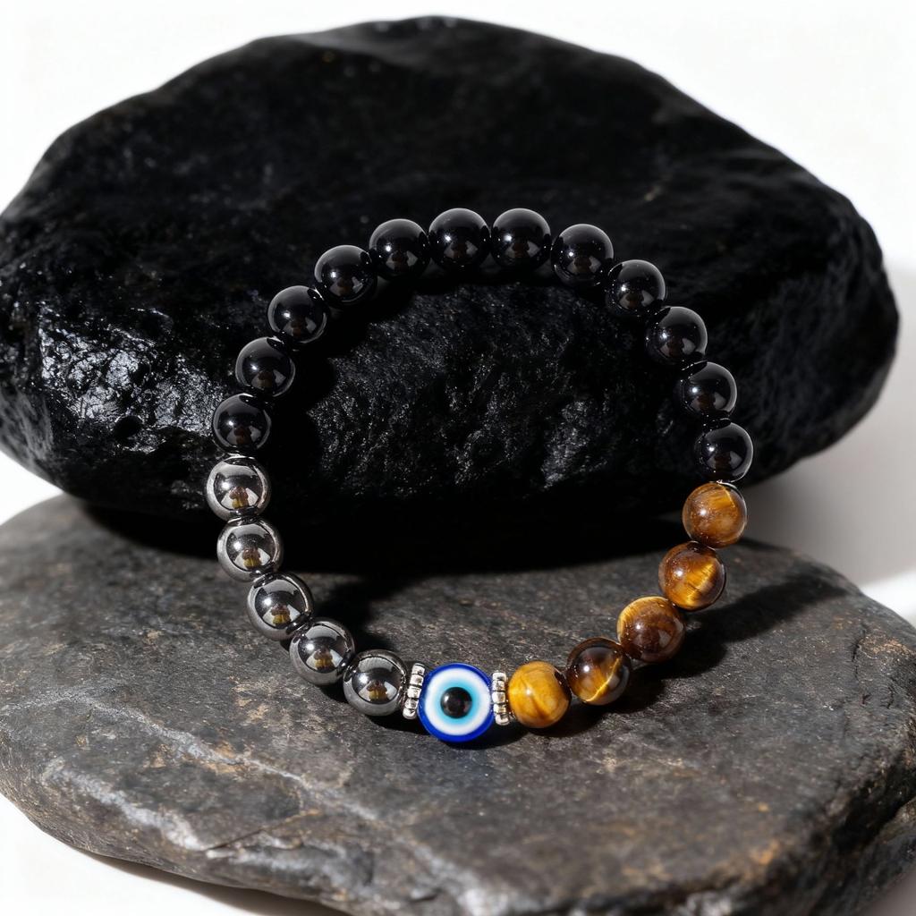 Festive Gifts Black Onyx Hematite Tiger Eye Evil Eye Beaded Bracelet Protection Fashion Jewelry For Men Women Daily Wear Gift