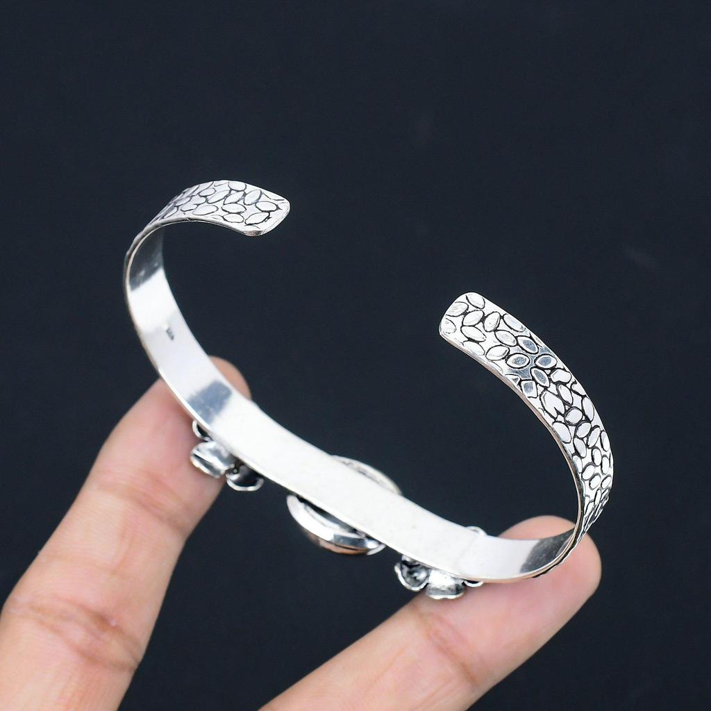 Daughters Day Sale 925 Silver Natural Shiva Eye Shell New Flower Bangle Bracelet