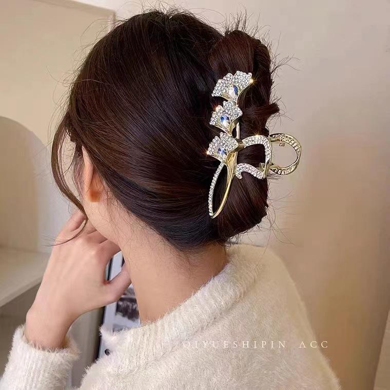 Hibiscus Camellia Flower Hairpin Large Size Grab Clip Female Summer Shark Clip Headdress Pearl Hairpin