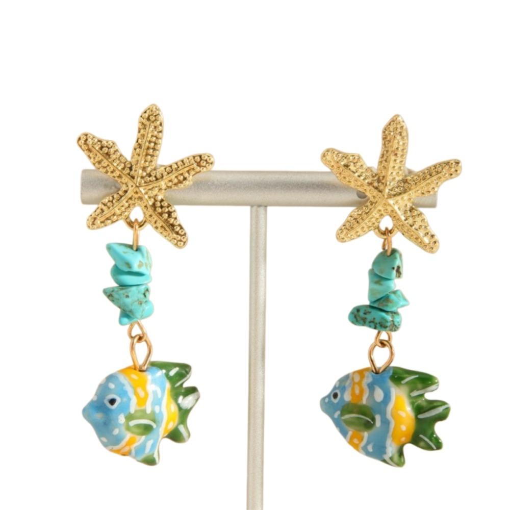 Personality Colored Glaze Starfish Earrings Conch Octopus Starfish Star Dangle Earrings Festival