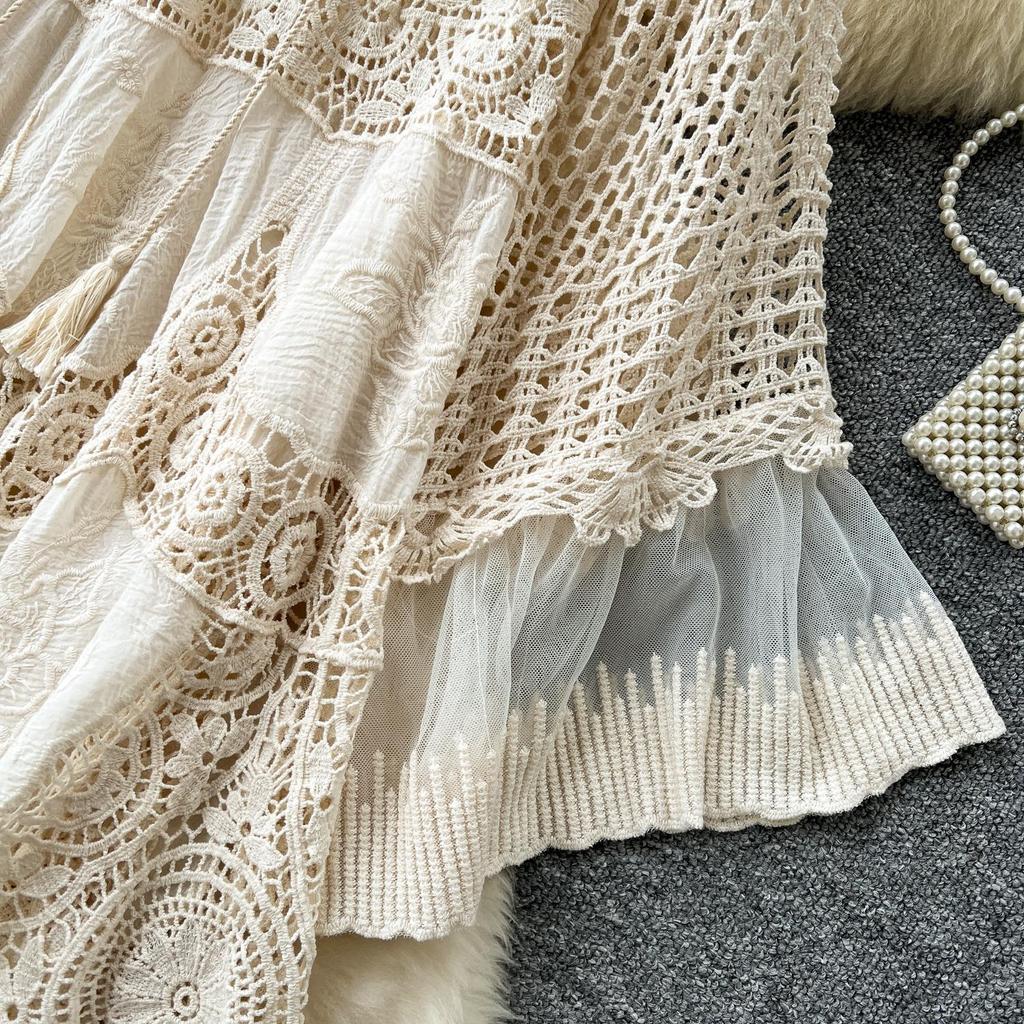 DIMANAF 2026  New Summer Women Long Basic Knitted Dress Sleeve  Fashion Lace Dresses Casual Loose