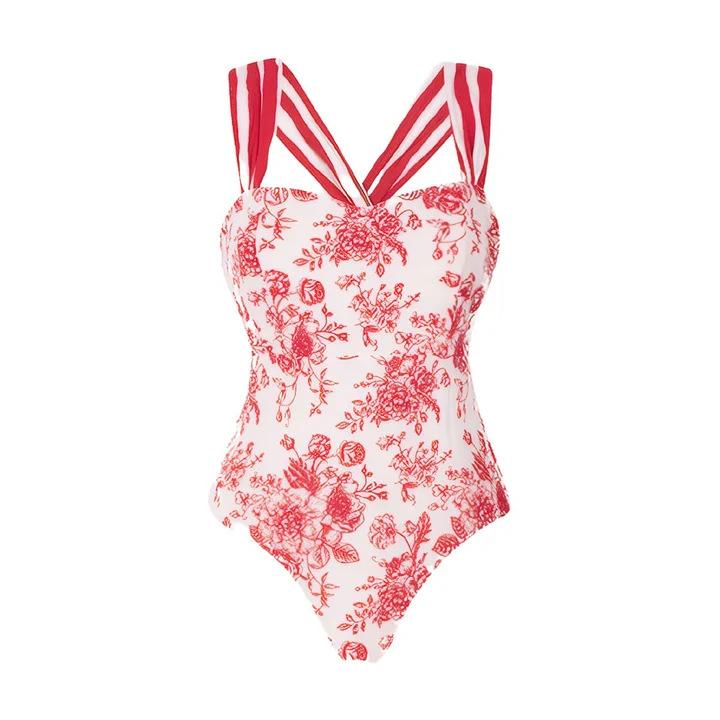 European and American swimwear sweet floral one-piece swimsuit set Huludao S