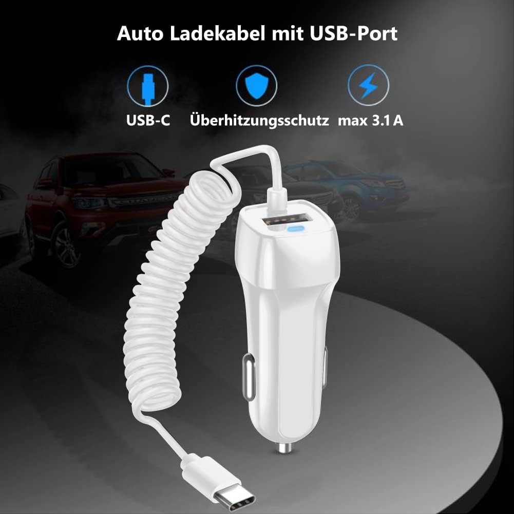 Câble de chargement de voiture compatible avec le chargeur USB Type C Gigabit Station GX6 Adaptateur 12 V-24 V Chargeur de données Adaptateur de charge double 3,1 A 15 W