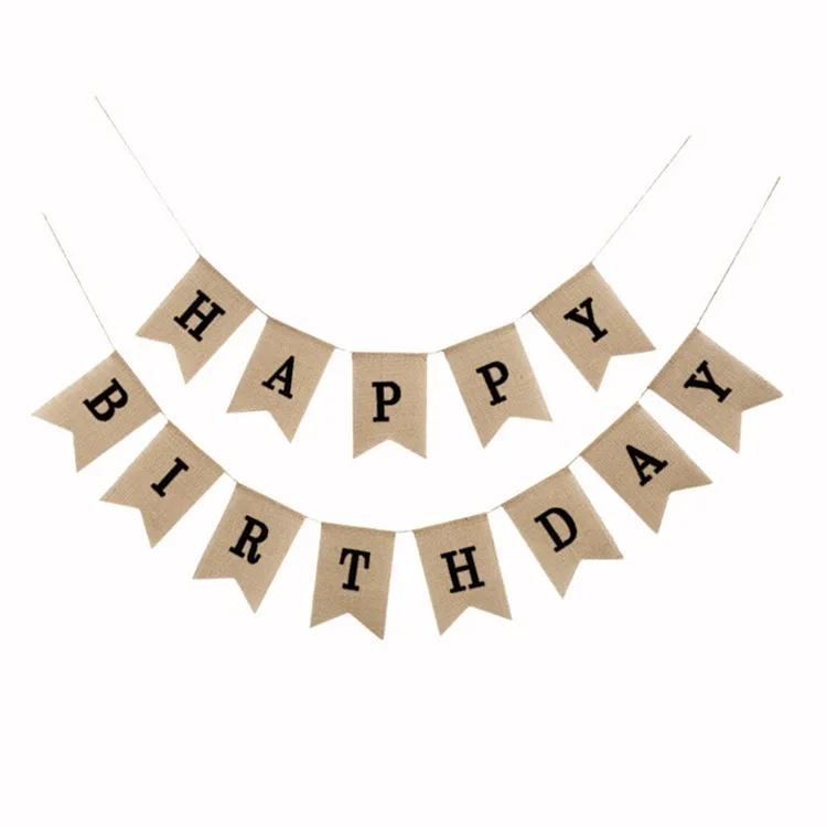 13 Flags Vintage Linen Jute Burlap Pennant Banner Bunting Background Photography Props Happy Birthday Party Home Decor Supplies