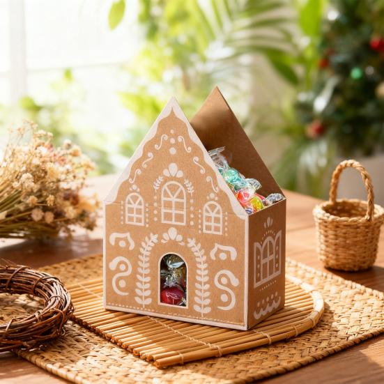 Christmas Gingerbread House Gift Box Small Christmas Candy Boxes for Cookies Chocolates Treats 3D House Shaped Paper Box for Holiday Party Favors