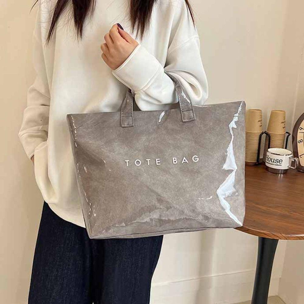 Summer Transparent Jelly Bag Tote Bag Letter Prints Handbags Simple PVC Tote Bag  Outdoor