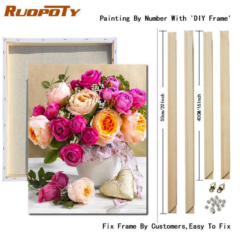 RUOPOTY DIY Frame Oil Painting By Numbers Flower Acrylic Aesthetic On Canvas Wall Art Picture By Numbers For Living Room