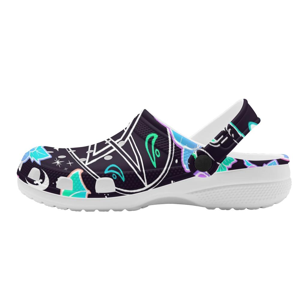 White EVA Clogs with Colorful Eye Print, Lightweight Slip On Garden Shoes, Breathable Beach Sandals, Indoor Outdoor Slippers for Men Women