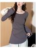 Spicy Girl Plus Size Waist-Cinched Bell Sleeve Women's Slimming U-Neck Long Sleeve Top for Spring, Autumn, Winter.