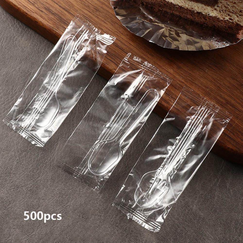500pcs Disposable Transparent Tasting Spoon Lightweight Disposable Wrapped Spoon Birthday Party