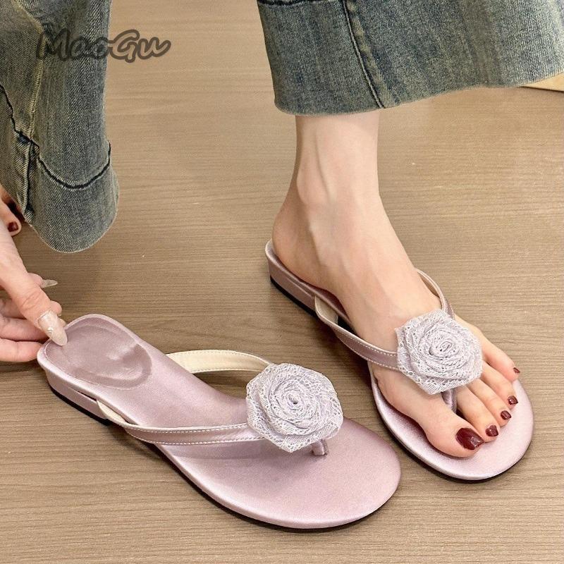 Flower Women Flats Slippers Clip Toe Flip Flops Ladies Casual Woman Shoes 2025 Summer Sandals Beach Slides Mujer Zapatos Size40