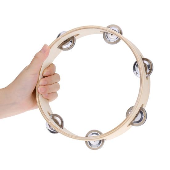 8inch Kids Wooden Headless Tambourine Bell Metal Single Row Musical Instrument