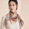 Silk Twill 90cm Square Scarf with Hand-Rolled Edges, 100% Mulberry Silk, Chinese Style Print, Sun Protection.