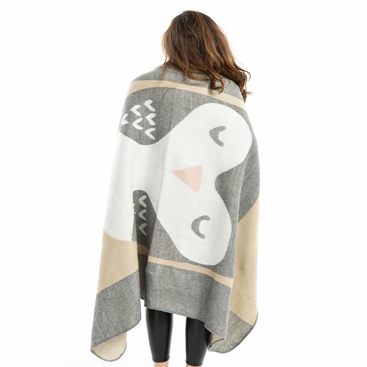 Осенне-зимний женский офисный шаль-шарф из имитации кашемира, утолщенный, с рисунком совы 160*120cm