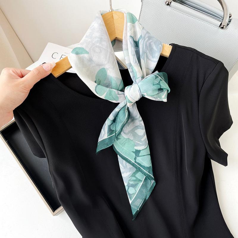 Korean Decorative Scarf Scarf Summer Scarf Square Scarf High-end Thin Style Xiliya Printed Square Scarf Tied Hair Strap