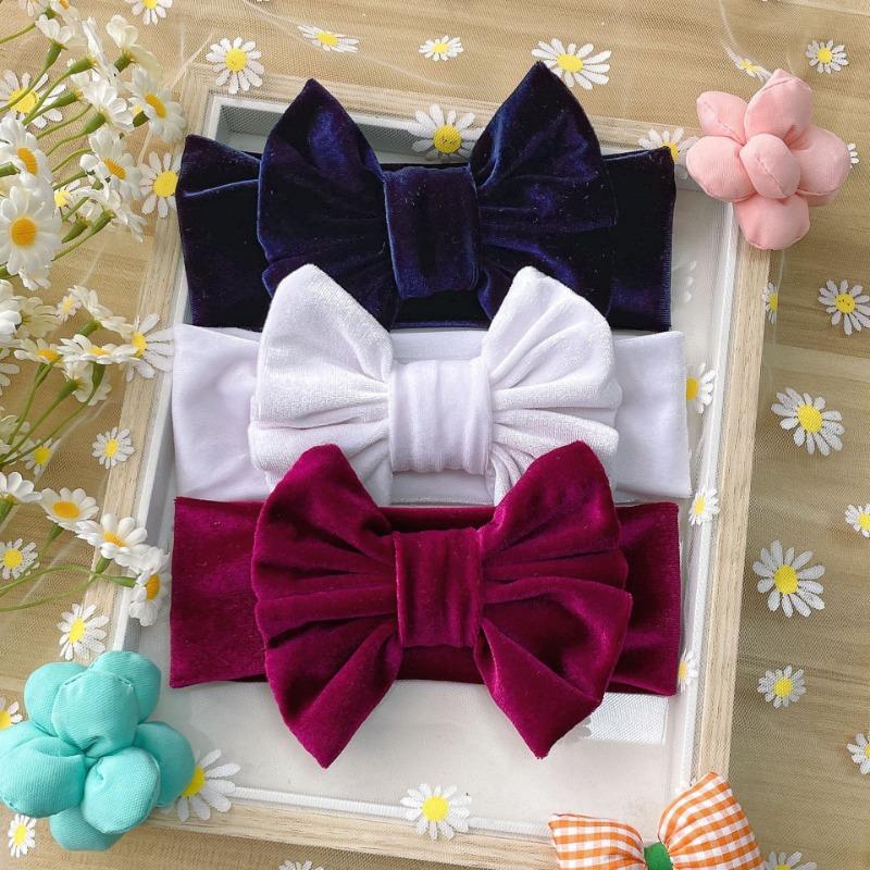 New 3pcs set, children's headband, baby golden velvet bow wide headscarf, baby headband.