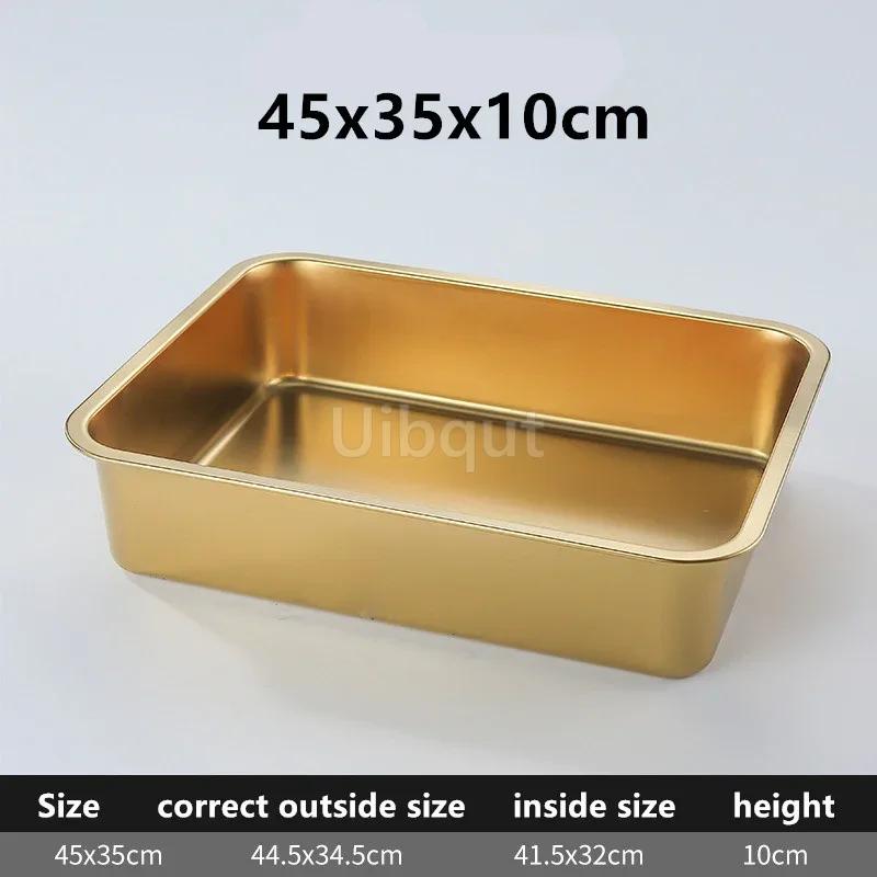 Gold Golden 304 Stainless Steel Plate Storage Tray Rectangular Square Oven Basin Baking Pot Dish Deep Bbq Cafeteria Soup Bowl
