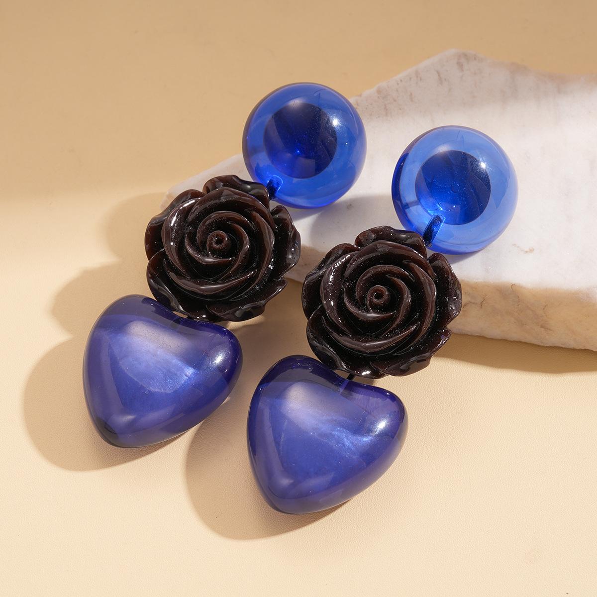 Exaggerated resin round flower love silver needle earrings stud earrings personalized design earrings