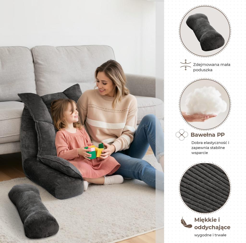 Beige Support Pillow for Bed with Armrests