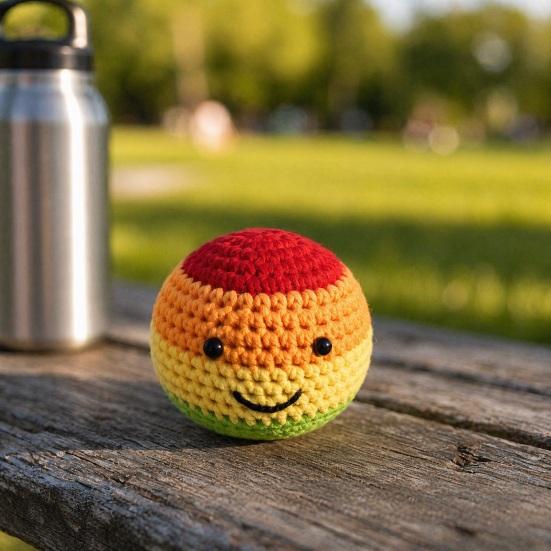Handmade Crochet Footbag, Rainbow Gradient Smiling Face Bean Bags for Kids, Soft Cotton Yarn Juggling Balls for Outdoor Play