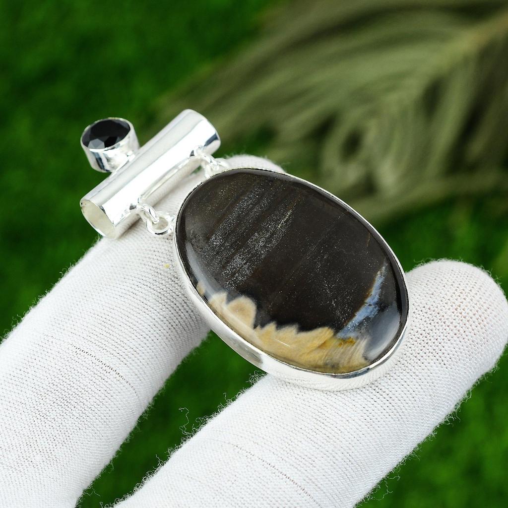 Wedding Gift For Her 925 Silver Natural Peanut Wood Jasper Gemstone Pendant