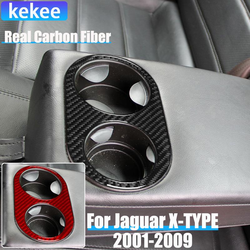 Real Carbon Fiber Car Accessories Rear Cup Holder Panel Decorative Trim Cover Soft Sticker For Jaguar X-TYPE X400 2001-2009
