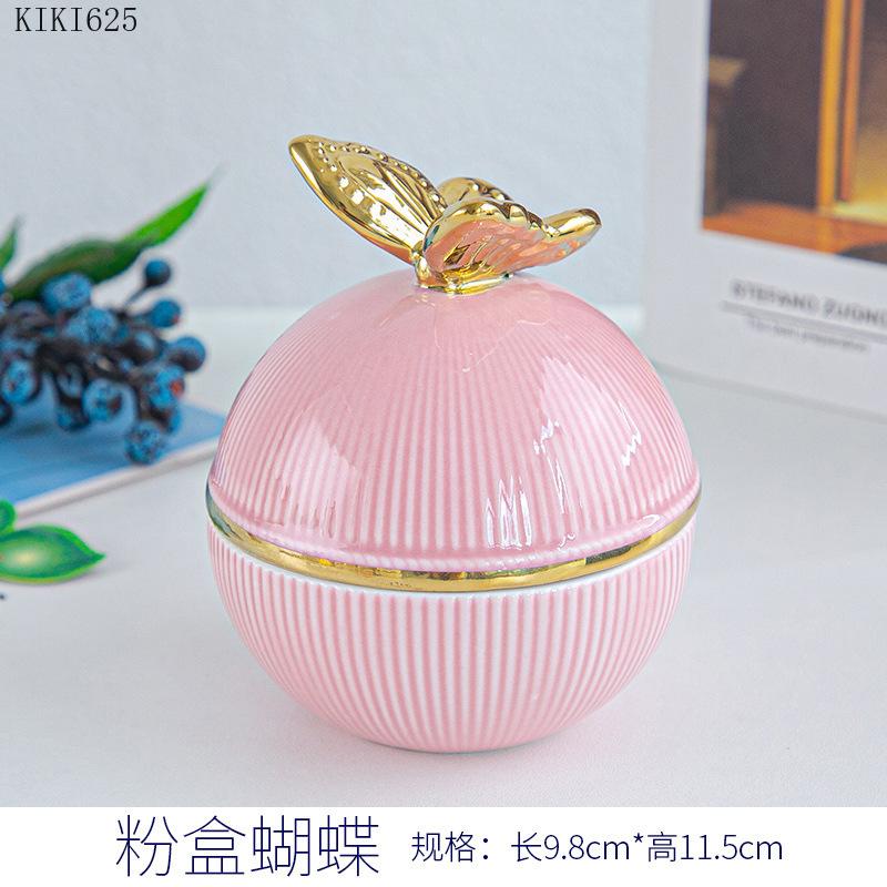 Creative Ceramic Jewelry Storage Jar Electroplating Golden Animal Cover Wedding Candy Gift Box Household Mini Sealed Jar Decor