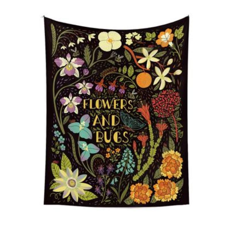 Retro Flower Insect Tapestry, Bohemian Botanical Wall Hanging, Vintage Aesthetic Decor for Bedroom Dorm Living Room