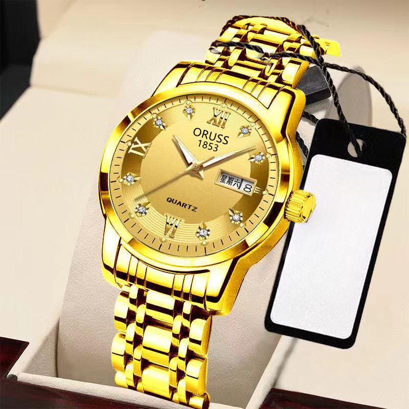 Automatische Uhrwerk Quarzuhr Uhr Herren wasserdichte leuchtende Armbanduhr Doppelkalender Diamanten Freizeituhr