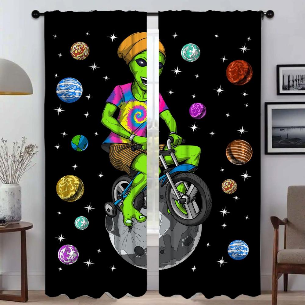 Curtains Child Room Extraterrestrial Blackout Curtain for Room 2 Panel Home Interior Curtains Shades Halloween Decoration Living