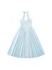 French Socialite Summer Halterneck Deep V-Neck Pleated Dress